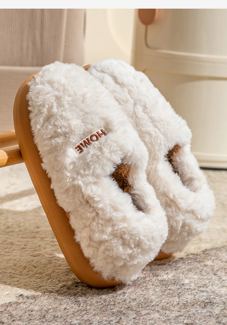 Winter-Wärme-Pantoffeln für Damen und Herren, 4 cm dicke Plattform, Cloud-Slides, flauschige Kunstfell-Plüschschuhe, weiche Sohle für den Innenbereich, Schlafzimmer-Mules. – Detail 2