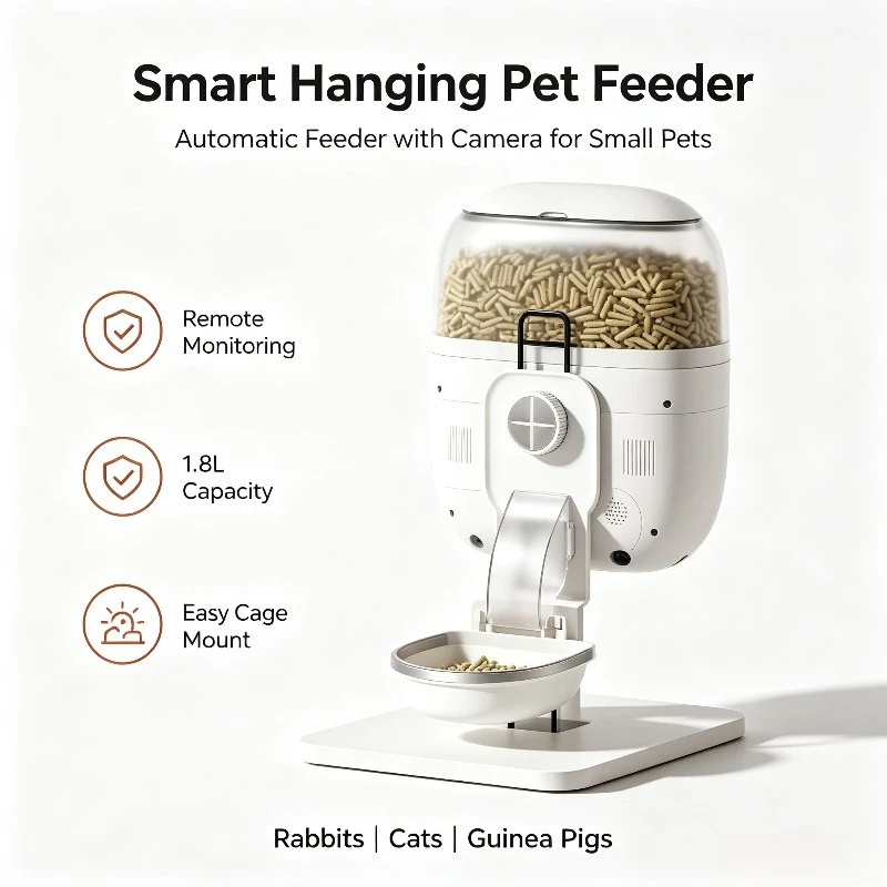 Cage Hanging Smart Pet Feeder with HD Camera WiFi Remote Timed Dry Food Dispenser for Cats Dogs Rabbit Chinchilla Guinea Pig