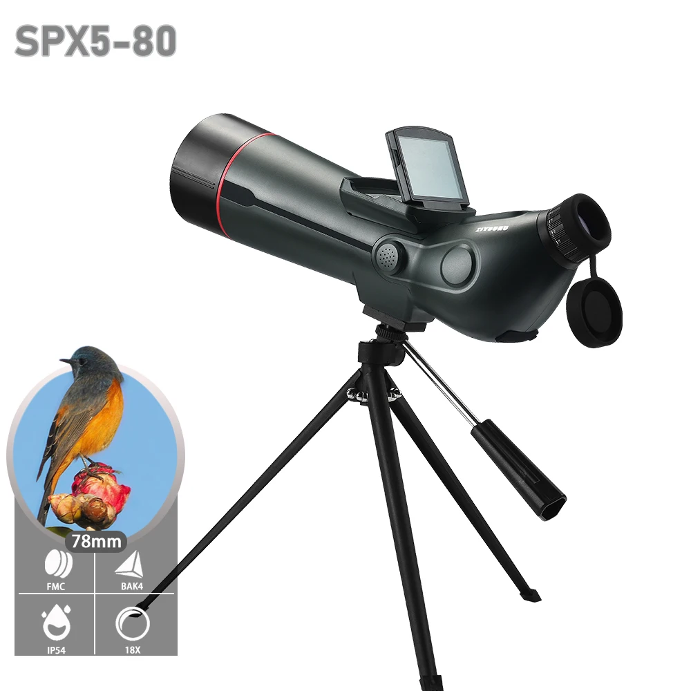

SPX5-80 Spotting Scope Monocular Telescope with Camera 4K Video HD Display for Moon Star Bird Watching with Tripod 32GB Card