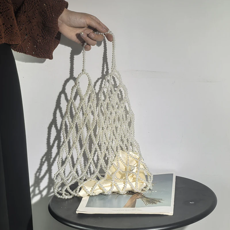 New Pearl Hollow Bead Shoulder Bag with High-end Texture Niche Design Vacation Beach Tote Handbag 2025 Can Be Customized Bags