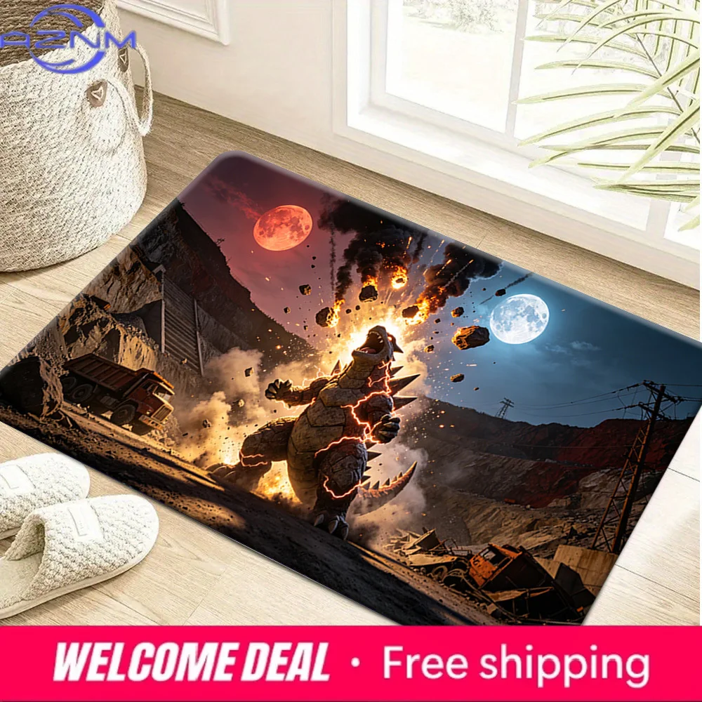 Ancient Dinosaur Kaiju in Mining Site Print Non-Slip Floor Mat Doormat