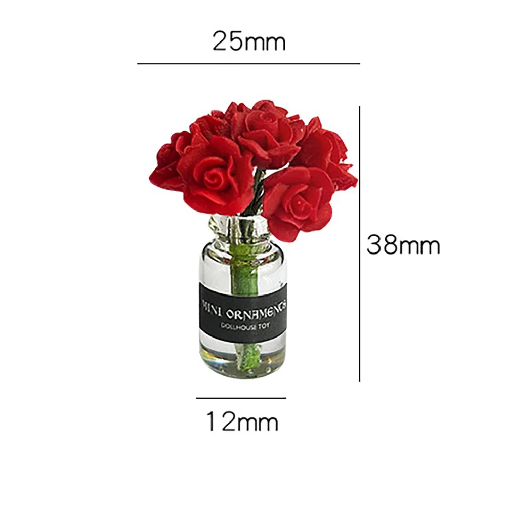 1/12 Dollhouse Miniature Roses Bottle Mini Potted Roses Flower Model Toy for Doll House Accessories Decoration OB11