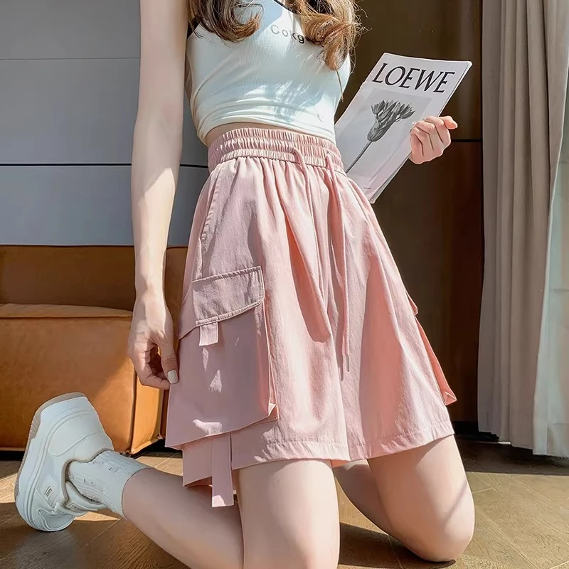 

Женские летние шорты из ледяного шелка 2026: модные, тонкие, прямые, свободные, повседневные, однотонные, с широкими штанинами, спортивные штаны U72