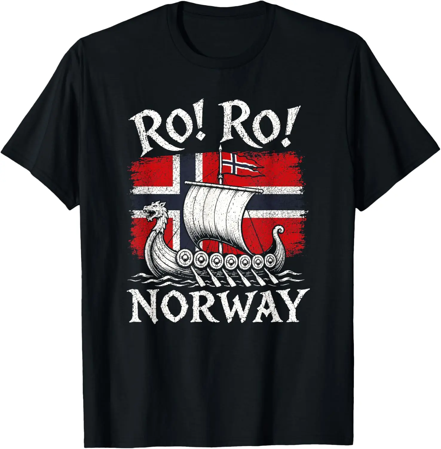 Norwegian Viking Ship Norway Flag Row Country Heritage Pride T-Shirt 100% Cotton Trendy Y2K Short-Sleeve Tee-Soft, Quick-Drying,