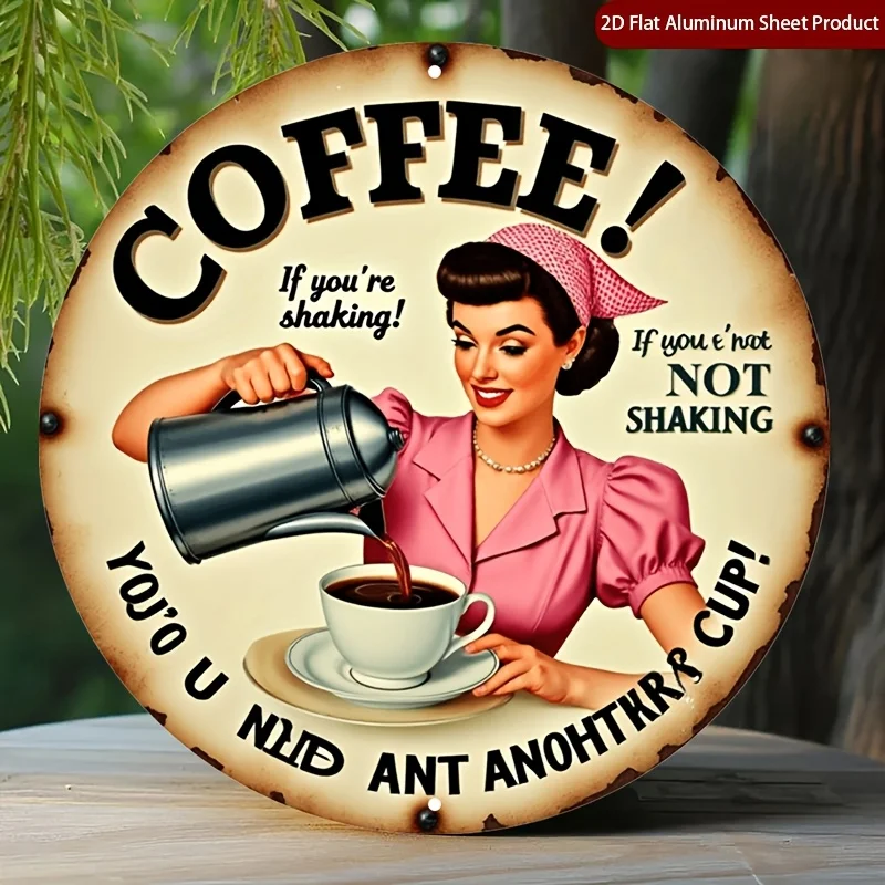 A single 2D flat sign depicting a woman pouring, designed in a retro circular style.