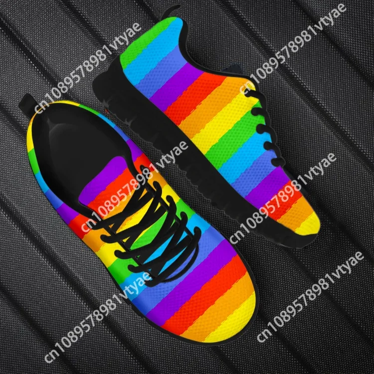 FORUDESIGNS-Zapatos con bandera arcoíris para mujer, calzado con diseño de amigos, Lgbt, planos, informales, con cordones, para verano