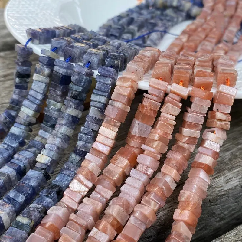 pink sunstone blue iolite square roundelle 6-7mm 38cm loose beads nature