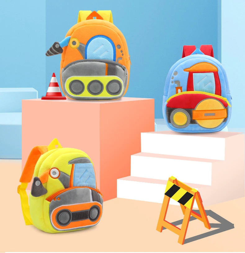 New Children's Backpack Engineering Vehicle Bulldozer Excavation Style Backpack With Reduced Load Plush Baby Backpack