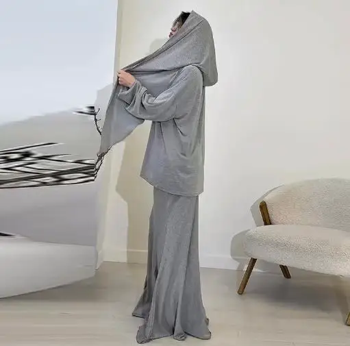 Women's Skirts Outfits Casual Loose Headscarf Long Sleeve Top & Skirt Sets Autumn New 2025 Woman Fashion Two-Piece Set