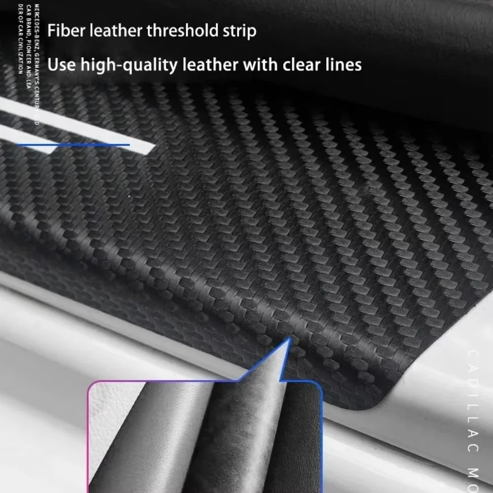 4/5pcs New Universal Car Door Sill Strip Carbon Fiber Leather Car Door Sill Protection Strip Durable Anti-tread Protection Strip image 2