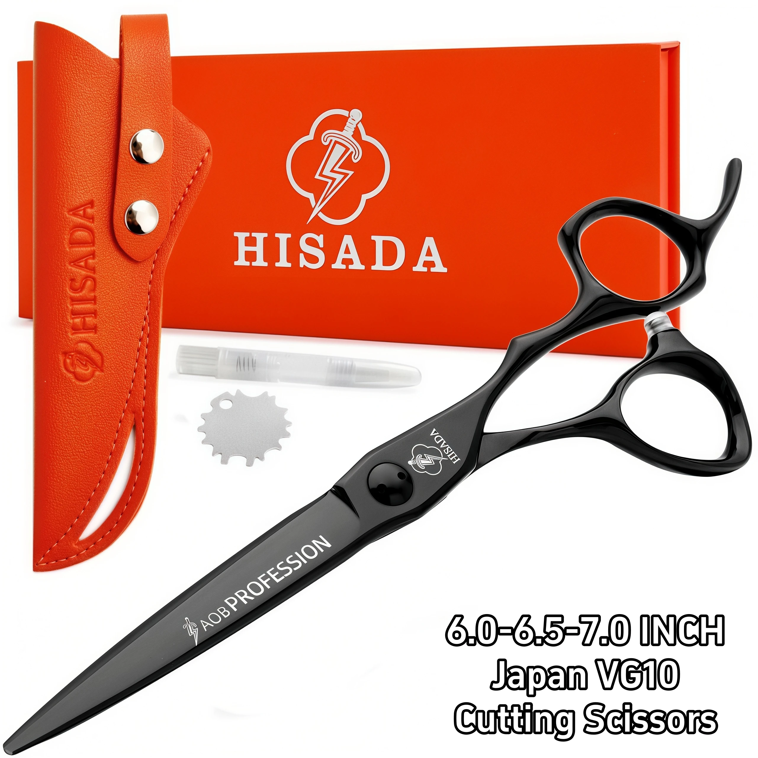 HISADA black barber scissorsProfessional Hair Cutting Scissors 6-6.5-7 Inch,Japanese CNC technology is sharp and durable
