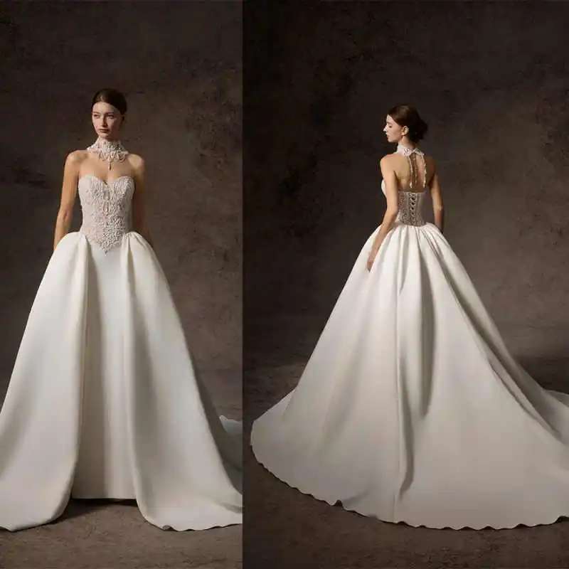 

Stunning Sweetheart Mermaid Wedding Dresses Sleeveless Detachable Train Bridal Gowns Beadeds Pearl Vestido De Noiva Customized