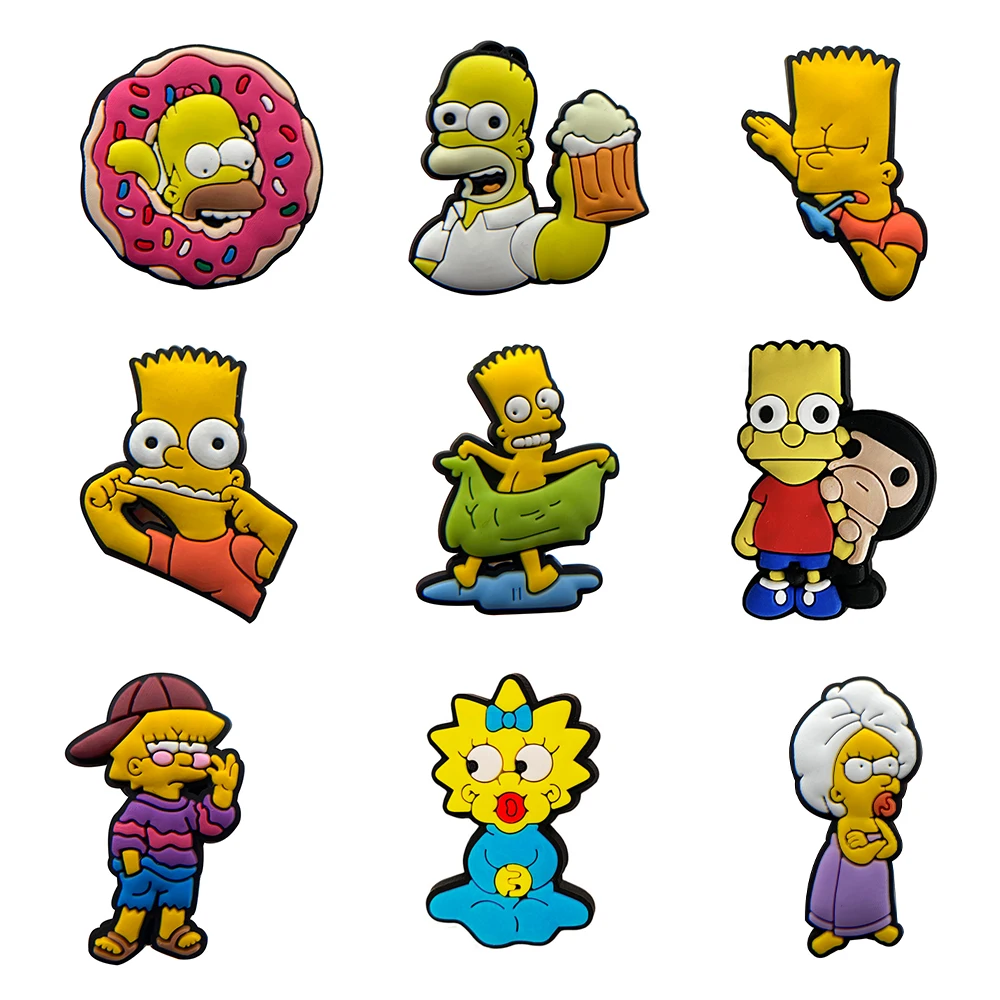 9-100Pcs Hot Toys Disney Simpson Shoe Charm Cartoon Shoes Accessories Decorations PVC Clog Sandal Buckle for Kids Party Gifts