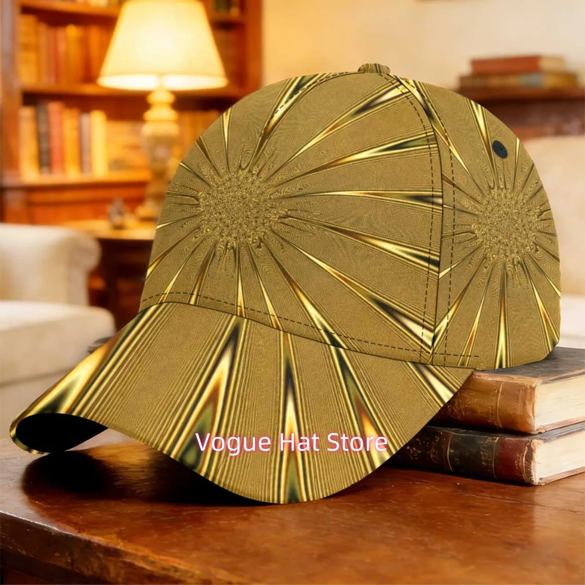 1pc 2D Full Print Golden Pattern Baseball Cap Comfortable Peaked Cap Dancing Anniversary Gift Full Print Pattern Skateboarding O
