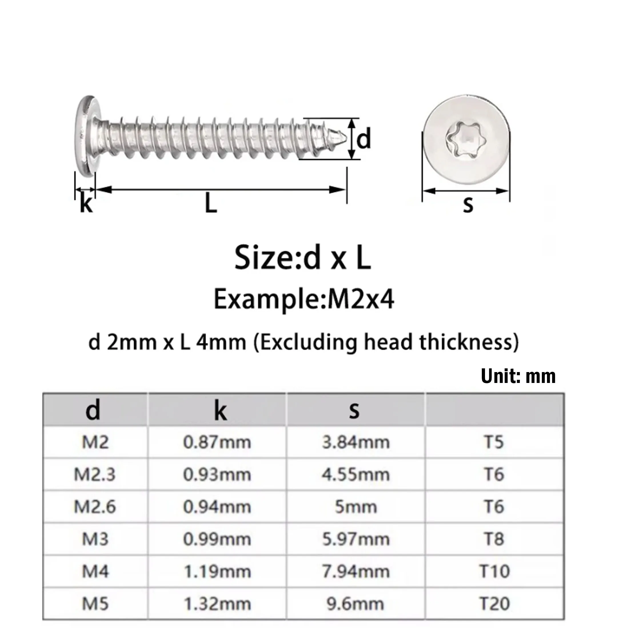 304 Stainless Steel M2 M2.3 M2.6 M3 M4 M5 Ultrathin Six Lobe Torx UltraThin Low Flat Wafer Head Self Tapping Wood Screw