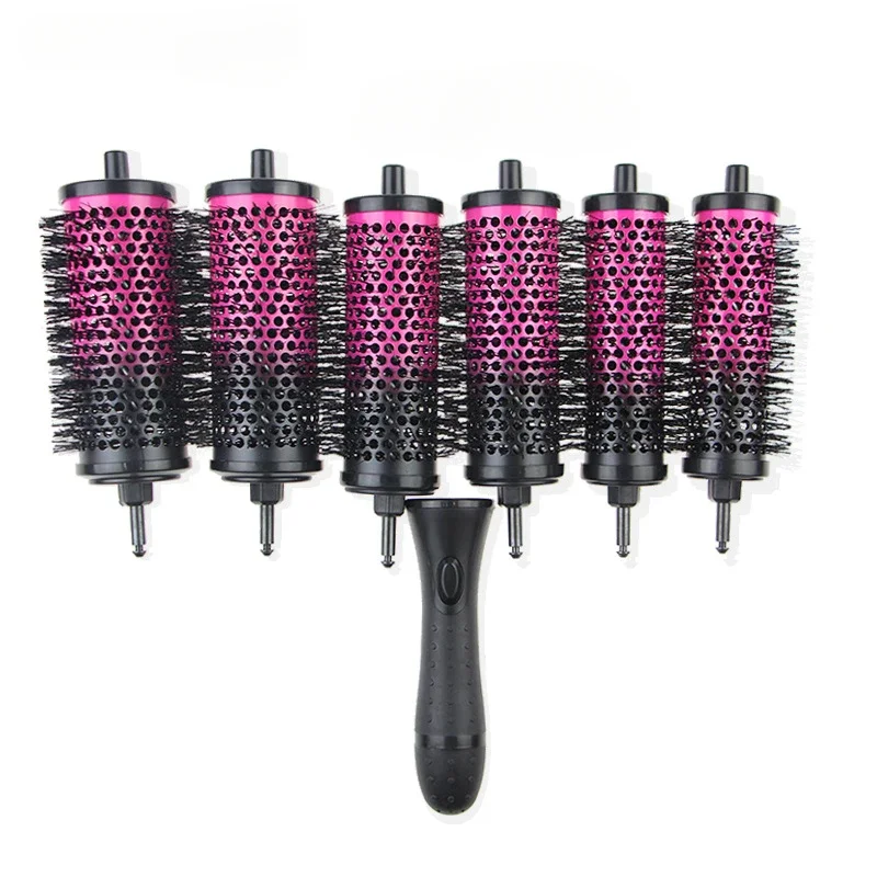 6pcs Removable Straight Twill Hair Comb Heat Conduction Rolling Brush Round Barrel Blowing Curling DIY Hairdressing Styling Tool