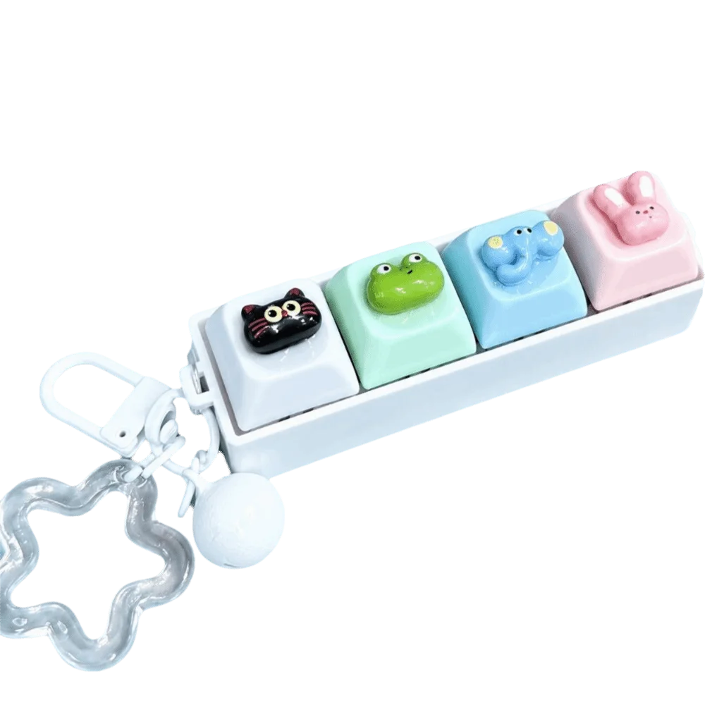 2/3/4-Key Layout Animal Mini Keyboard Fidget Compact Size Clickable Buttons Interactive Keyboard Animal Stress Relief Keychain