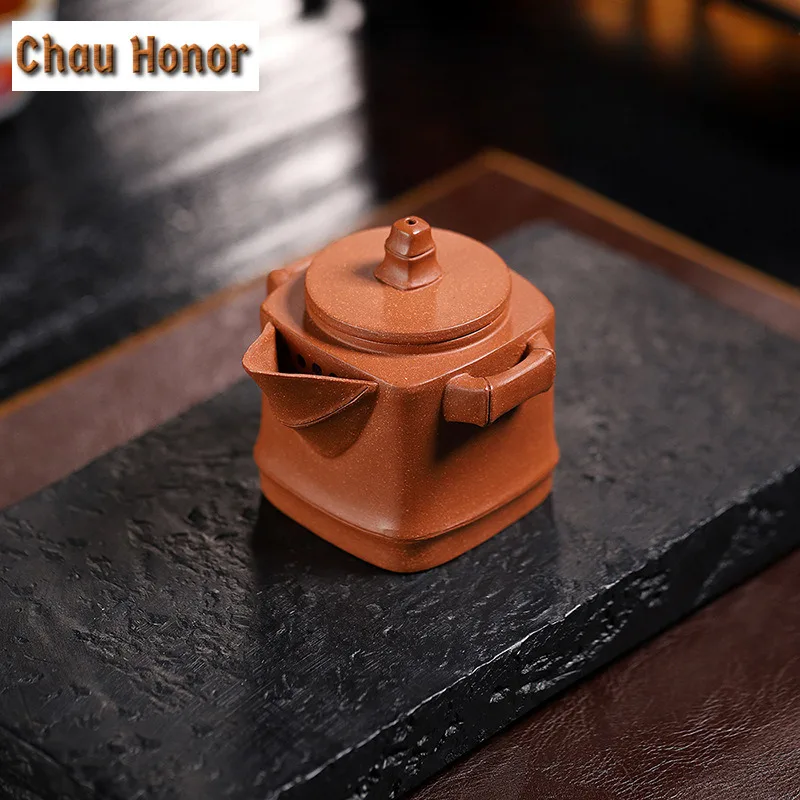 

170ml Creative Yixing Purple Clay Teapots Handmade Square Bamboo Pot Raw Ore Downhill Mud Kettle With Strainer Zisha Tea Set