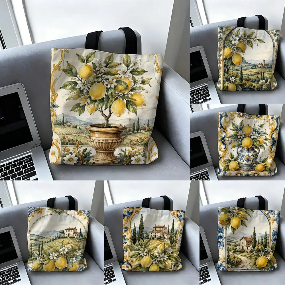 Tuscany Countryside Porcelain  Storage Bags Handbag Canvas Bag Women Casual Underarm Top Handle Bag Lady Shopping Travel Bags