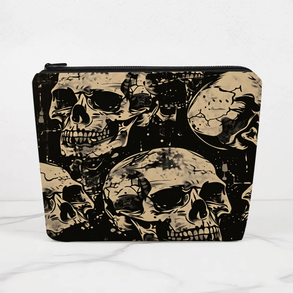 Skull Pattern Black And White Design Makeup Bags for Girls Cosmetic Pouch Toiletry Bag Pencil Case Travel Storage