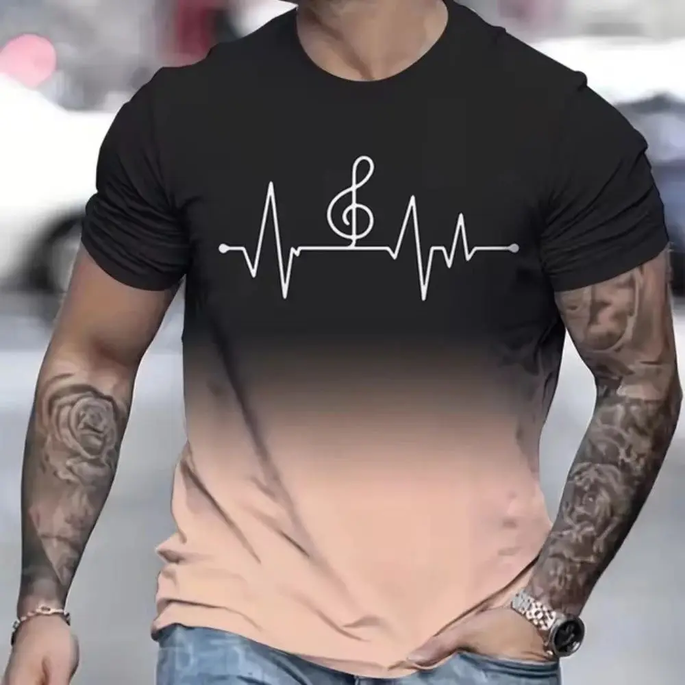 Summer Men's Simple Everyday Casual Ripple Pattern 3d Printed Round Neck Fashion Street Personality Plus Size Breathable Top