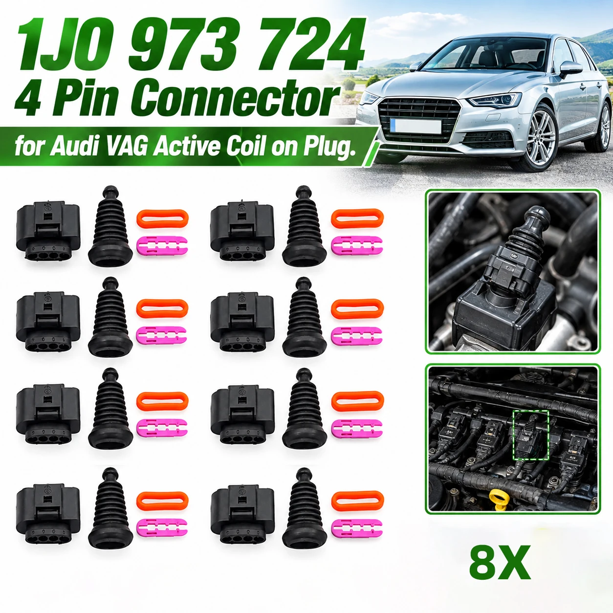 High Quality For Audi/Volkswagen  COP Coil 4 Pin Connector (Pack of 8) 1.8t and 2.0t 1J0 973 724