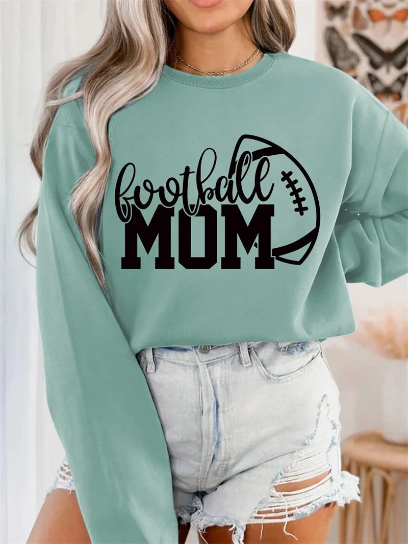 New winter women's cotton football mom rugby letter-printed sport vintage round neck pullover hoodie