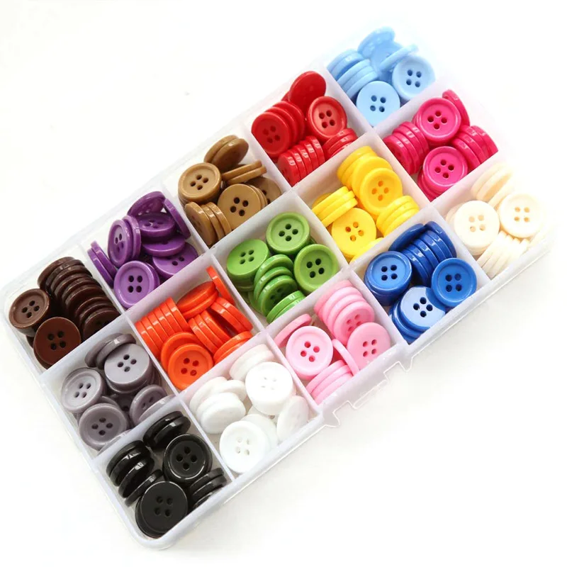 300 PCS 15mm Flat Seam Buttons 15 Colors DIY Household Sewing Buttons Kindergarten Hand-made Materials High Quality