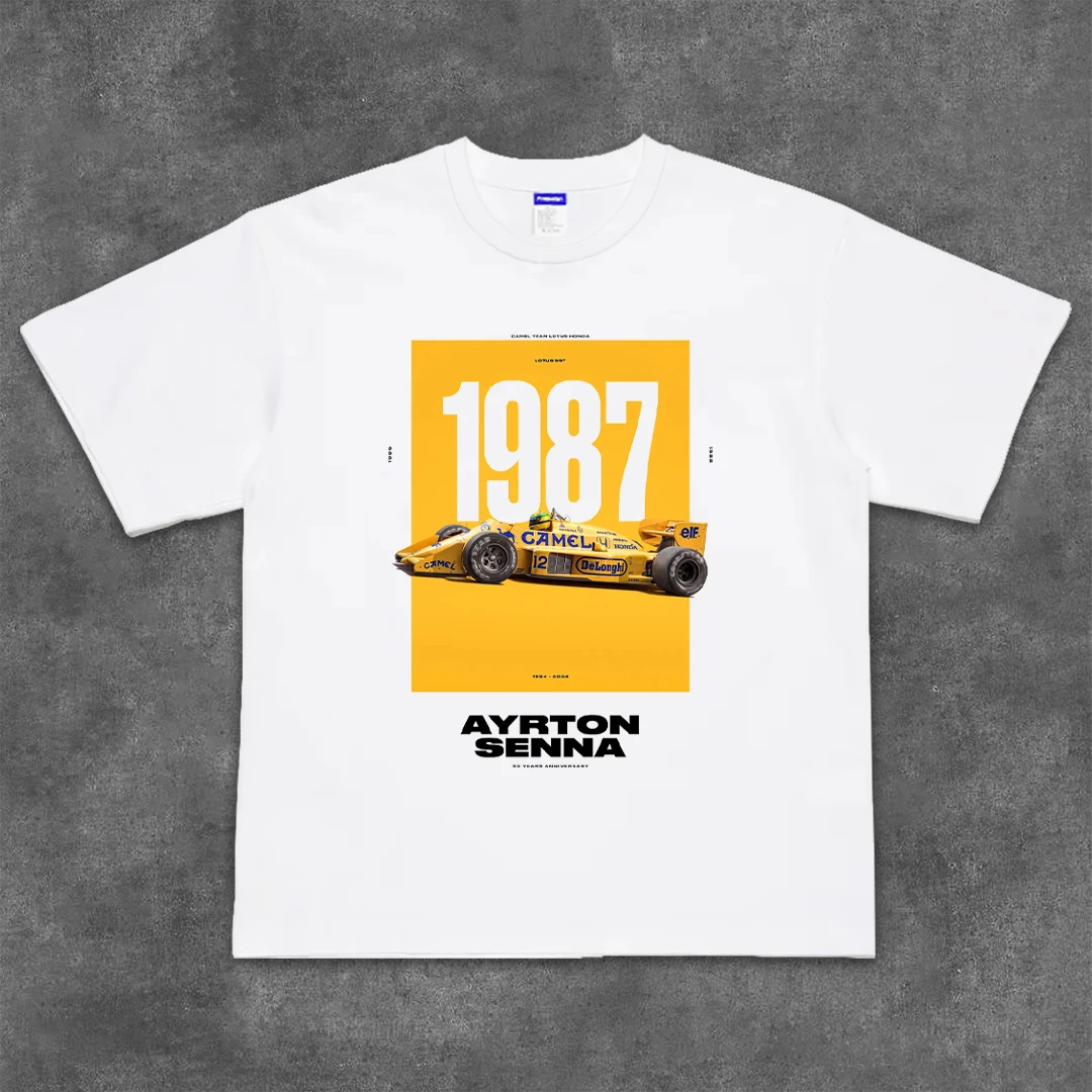 west-sea-wharf-半袖-t-シャツ-アイルトン-セナ-フォーミュラ-レーシング-イラスト-ピュアコットン-ラウンドネック-ハーフスリーブ-トップ