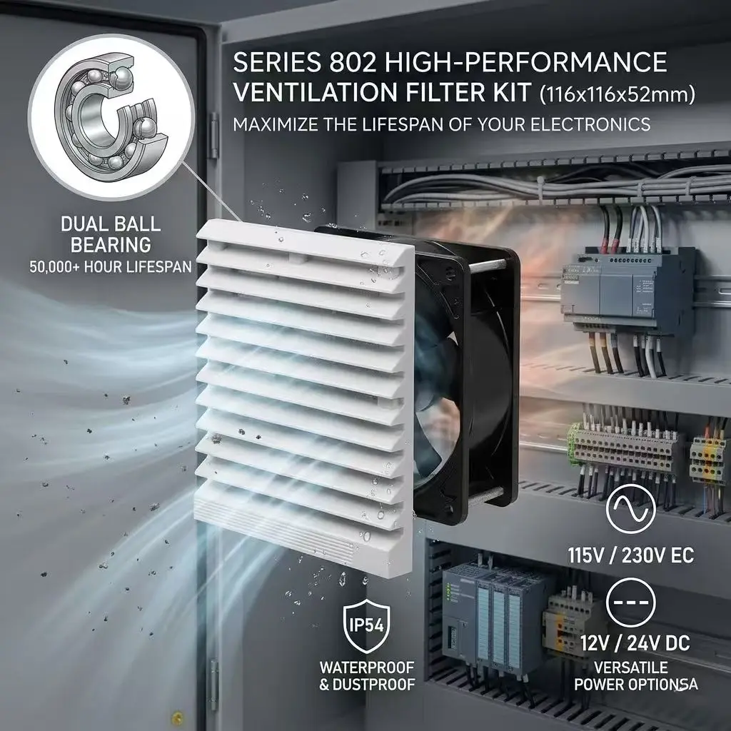 116mm Cabinet Ventilation Filter Fan Kit IP54 Waterproof Cooling for Electrical Enclosure AC 115V 230V EC/DC 12V 24V