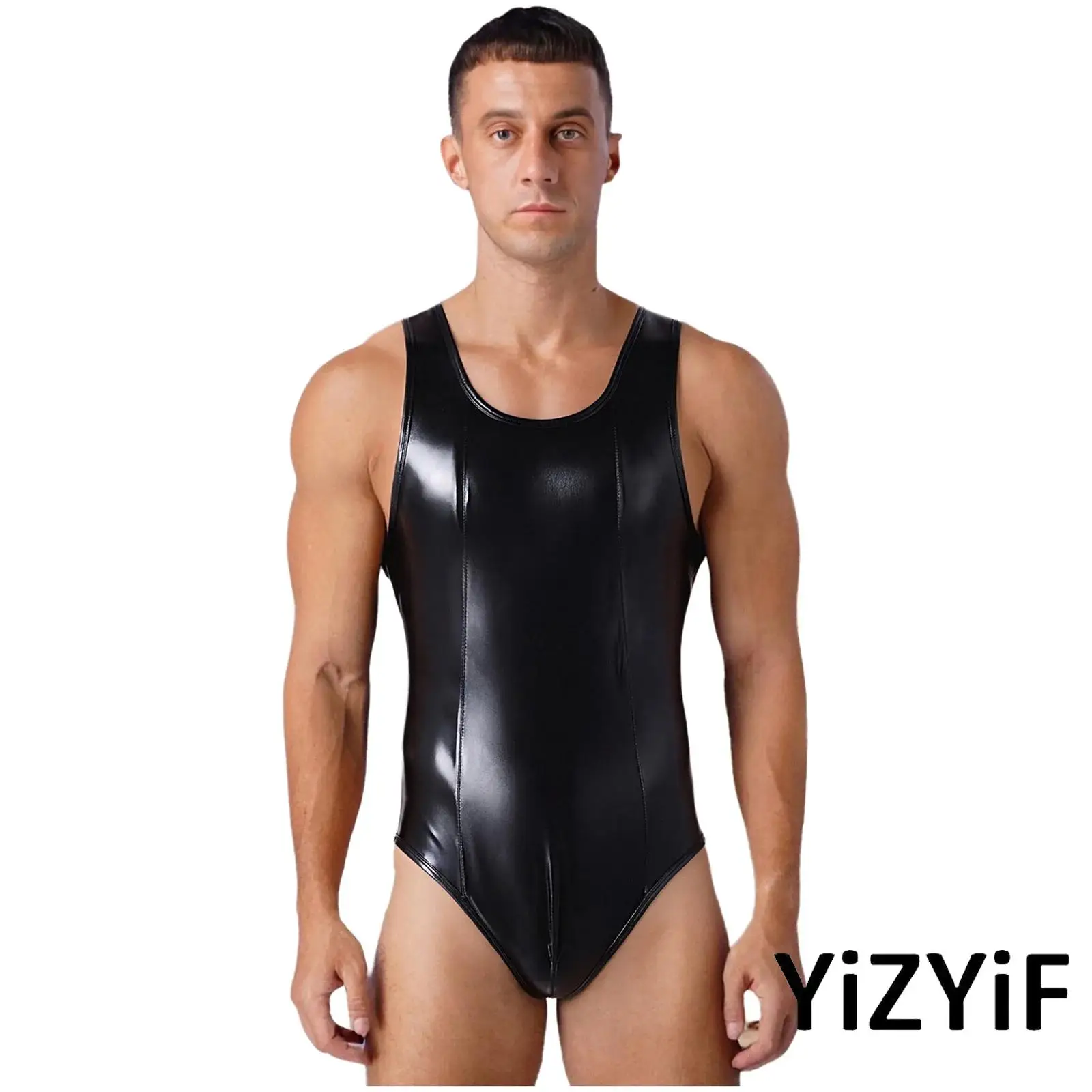 

Mens Daring Patchwork Bodysuit with Strategic Pouch And Back Zipper Design Bold One Piece Leotard Jumpsuit for Nightclub Events