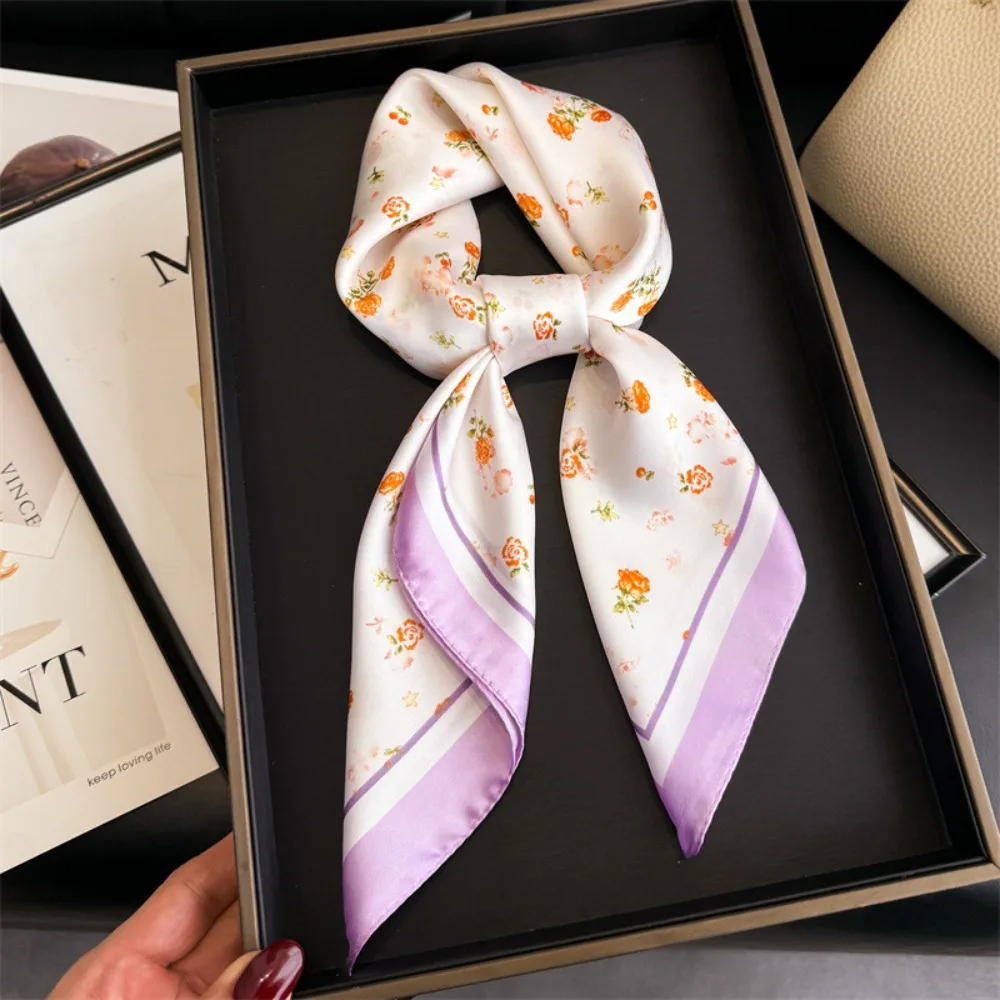 Elegante Pañuelo Cuadrado Floral para Mujer, con Sensación de Seda, Estampado, Fular, Cinta para el Pelo, Novedad de Primavera, Chales y Envolturas