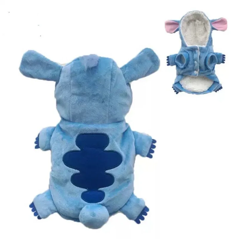 Anime Stitch Blauer Kristallvelours Hunde-Verwandlungs-Kostüm Haustier Winter Baumwollmantel Cartoon Kawaii Teddy Kleidung Katzenkleidung Neu
