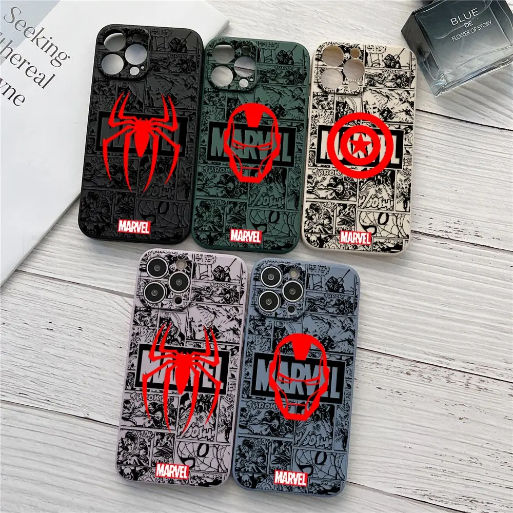 Marvel Comics Spiderman Ironman Phone Case For iPhone 16 15 14 11 Pro Max Cases For iPhone 13 12 Mini 16 Plus X S Silicone Cover