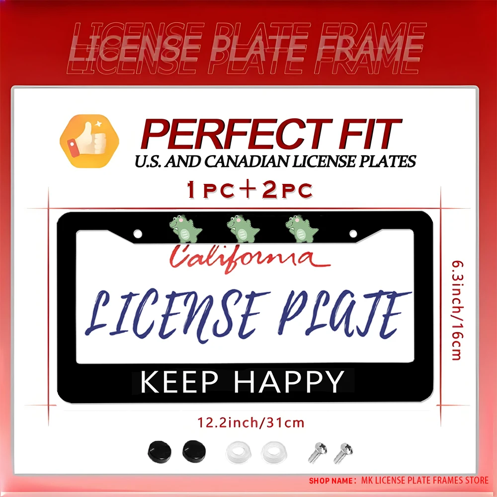 

Black Cartoon Dinosaur - Printed Aluminum 2 - Hole License Plate Frame with Screw Set, Novelty and Fun Car Decoration Gift