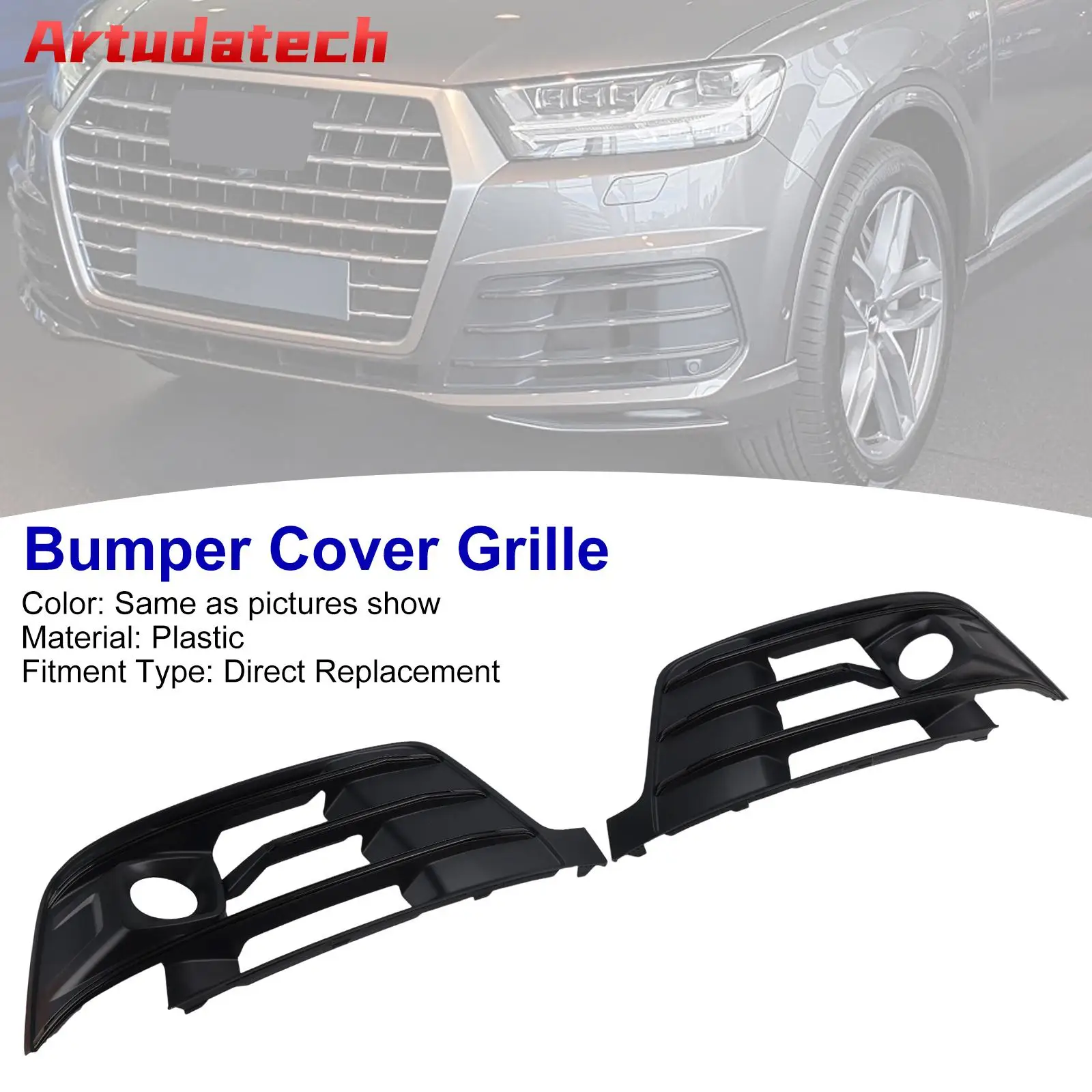Artudatech 2PCS Front Bumper Fog Light Grille Cover 4M0807681E Fit for Audi Q7 2016 2017 2018 2019 Car Accessories