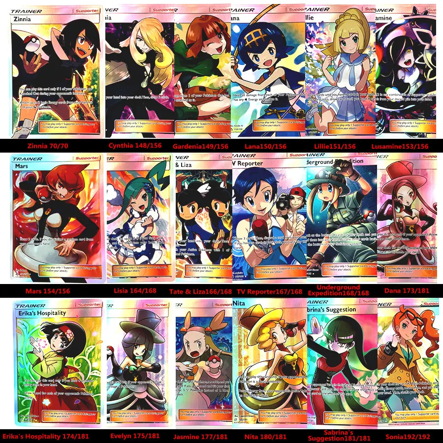 PKM Trainer Supporter Card Lillie Cynthia Marnie 70/70 151/156 147/149 164/168 181 192 Full Art Holo Foil Trading Collection