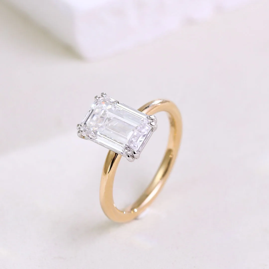 

Provence Emerald cut Ring 14KGold IGI EF/VS Lab Grown Diamonds Ring Double Colour Wedding Engagement Band Personalized Custom