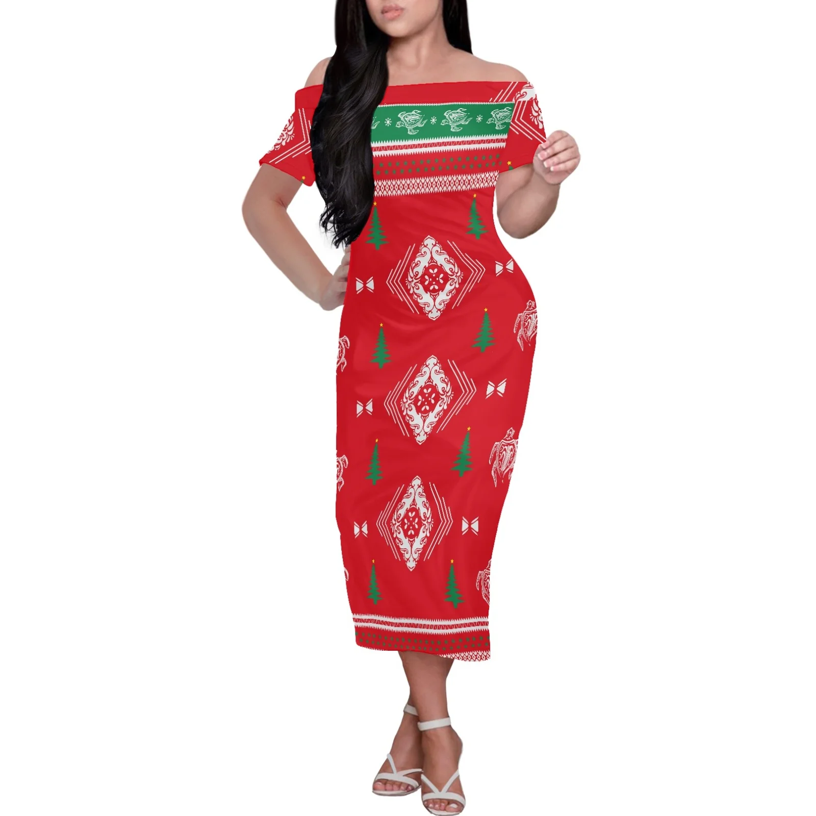 

Polynesia Tradition Tribe Elegant Island Wear Women Dress Ladie Samoan Clothing Summer Off Shoulder Sexy Backless Maxi Dress