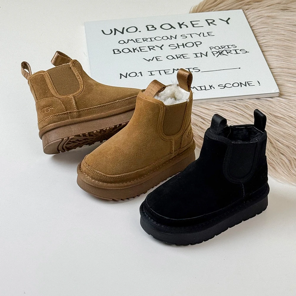 Zapatos para niños, botas de nieve de invierno para niños, botas grandes de algodón con chimenea para exteriores para niños y niñas, además de botas cálidas de terciopelo