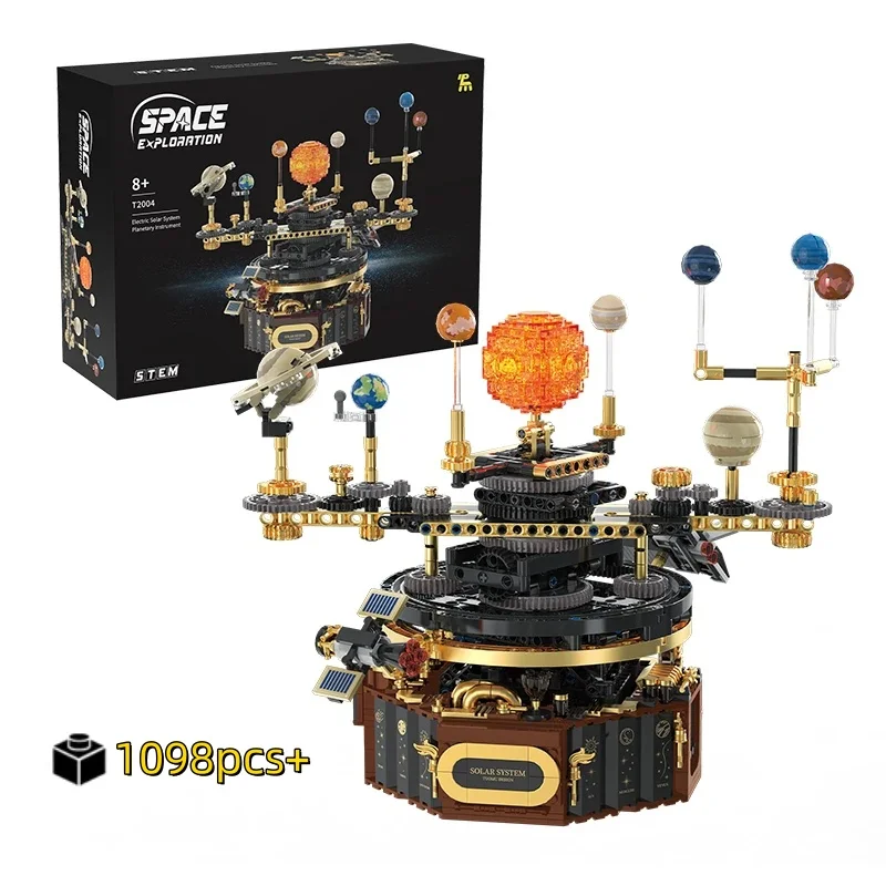 1098pcs Solar System Orrery Technical Building Blocks, Gear Linkage Light STEM Space Model, MOC Astronomy Desktop Gift