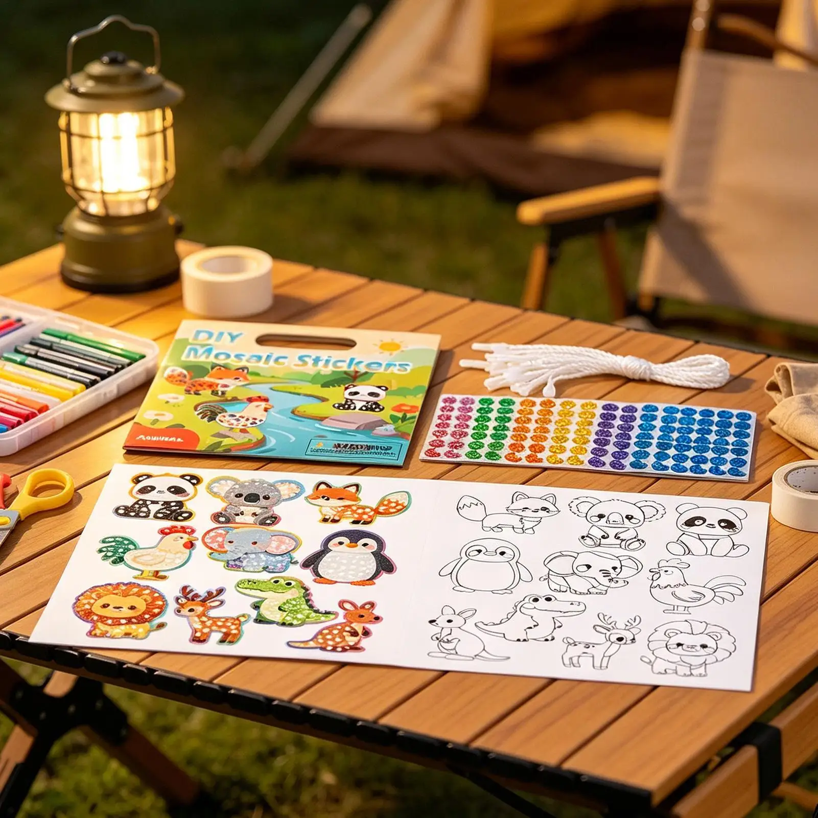 Fun Stickers 2-in-1 Funny DIY Mosaic Learning Craft Kits Cute Animal Stickers Coloring Set For Boys Girls Home Bedroom Living