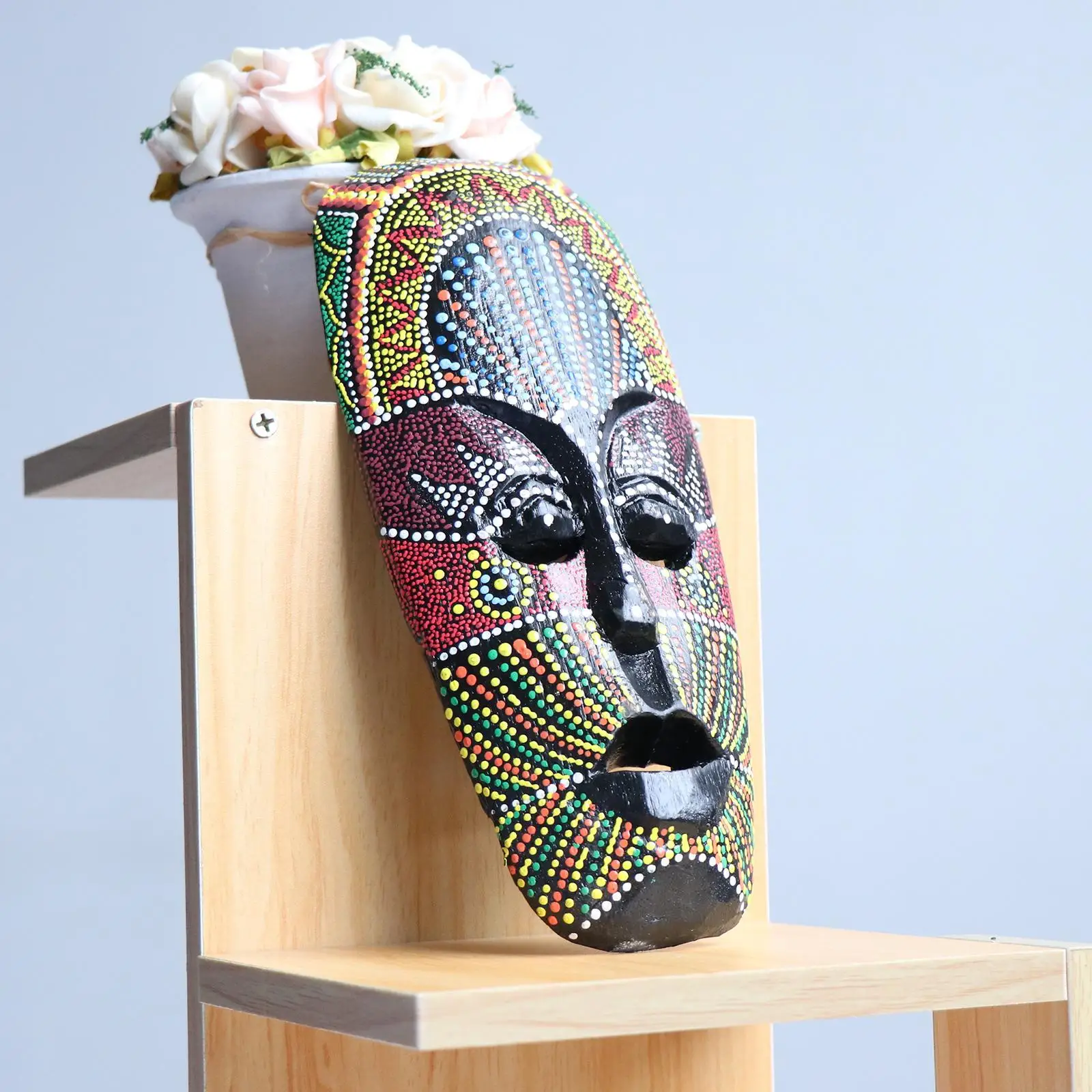 50CM Wooden Mask Wall Hanging Solid Wood Carving Painted Facebook Wall Decor Bar Home Decorations African Totem Mask Crafts