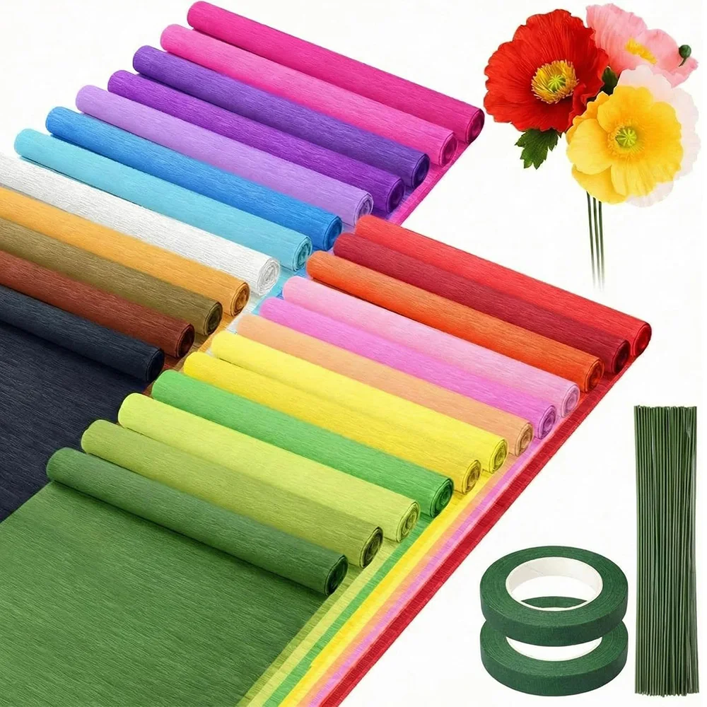 50x250cm/Roll Colored Crepe Paper Origami Crinkled Crepe Paper Craft Handmade DIY Paper Flowers Wrapping Paper Craft Party Decor