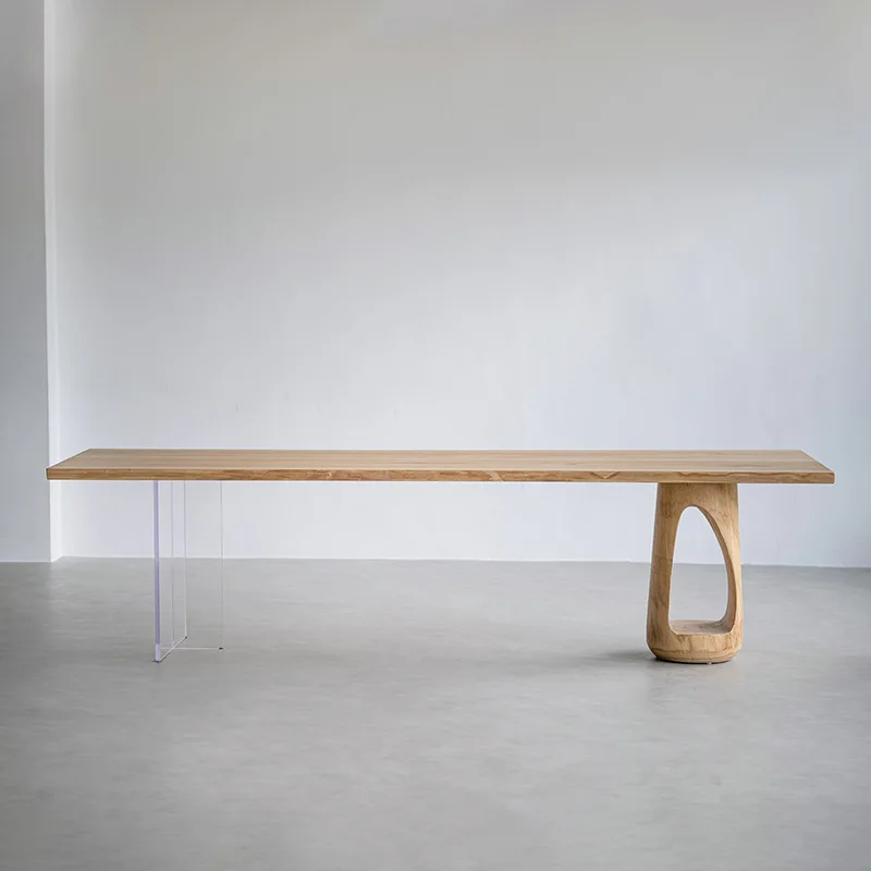 Factory Direct 2026 Wabi Japanese ash wood solid wood dining table large board table suspended acrylic desk log minimalist house