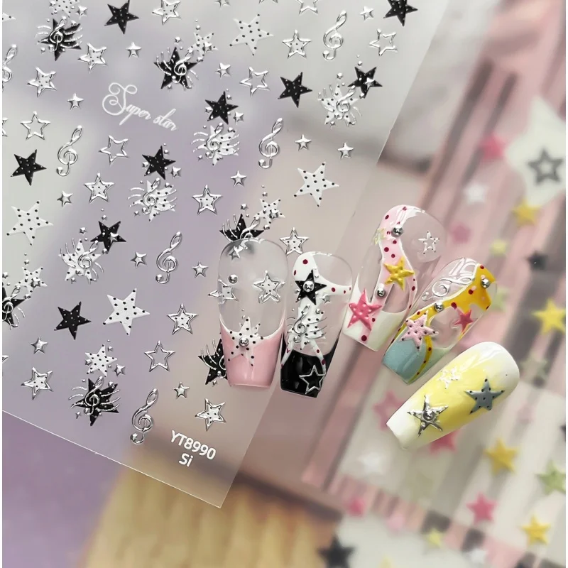 Sweet 3D Relief Pentagram Nail Stickers With Multi-color Polka Dot Star Pattern Self-adhesive 3D Nail Art Decoration Sticker DIY