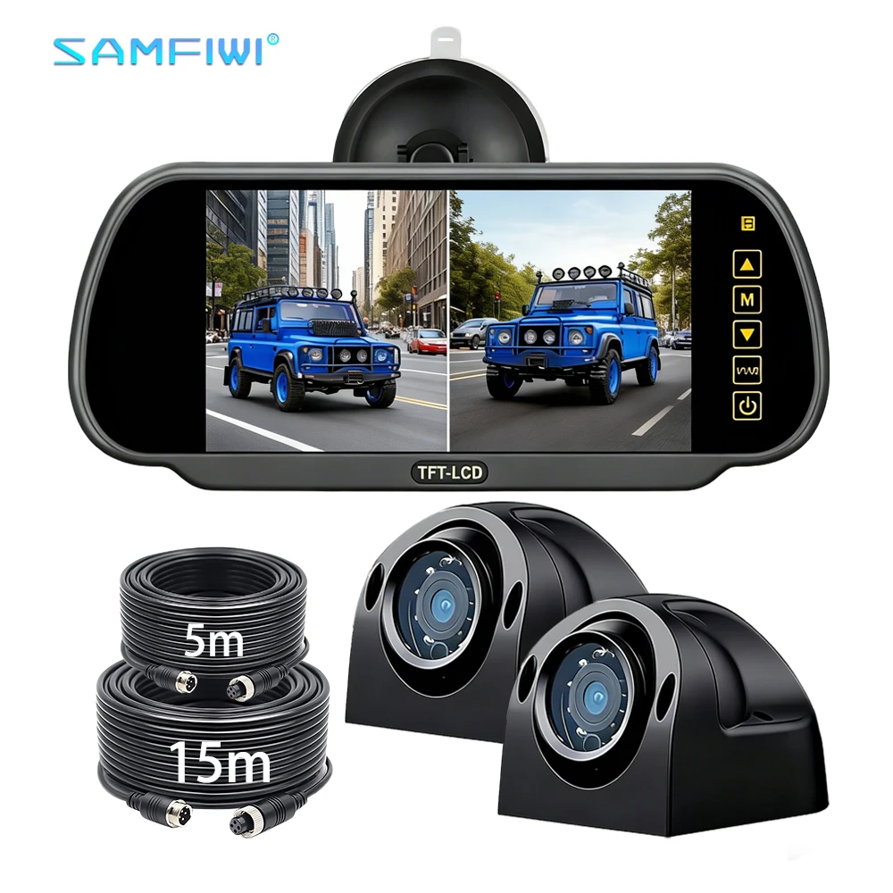 AHD Backup Camera DVR System 7 Inch Car Monitor 2 Channel IR Night Vision Recording Rear View Kit for Truck RV Bus Van Trailer