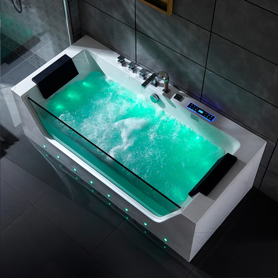 BEST Adult Acrylic Portable Whirlpool Air Jetted Bath Tub Transparent Glass Modern Design Hotel Use 1.7m Length Massage Function