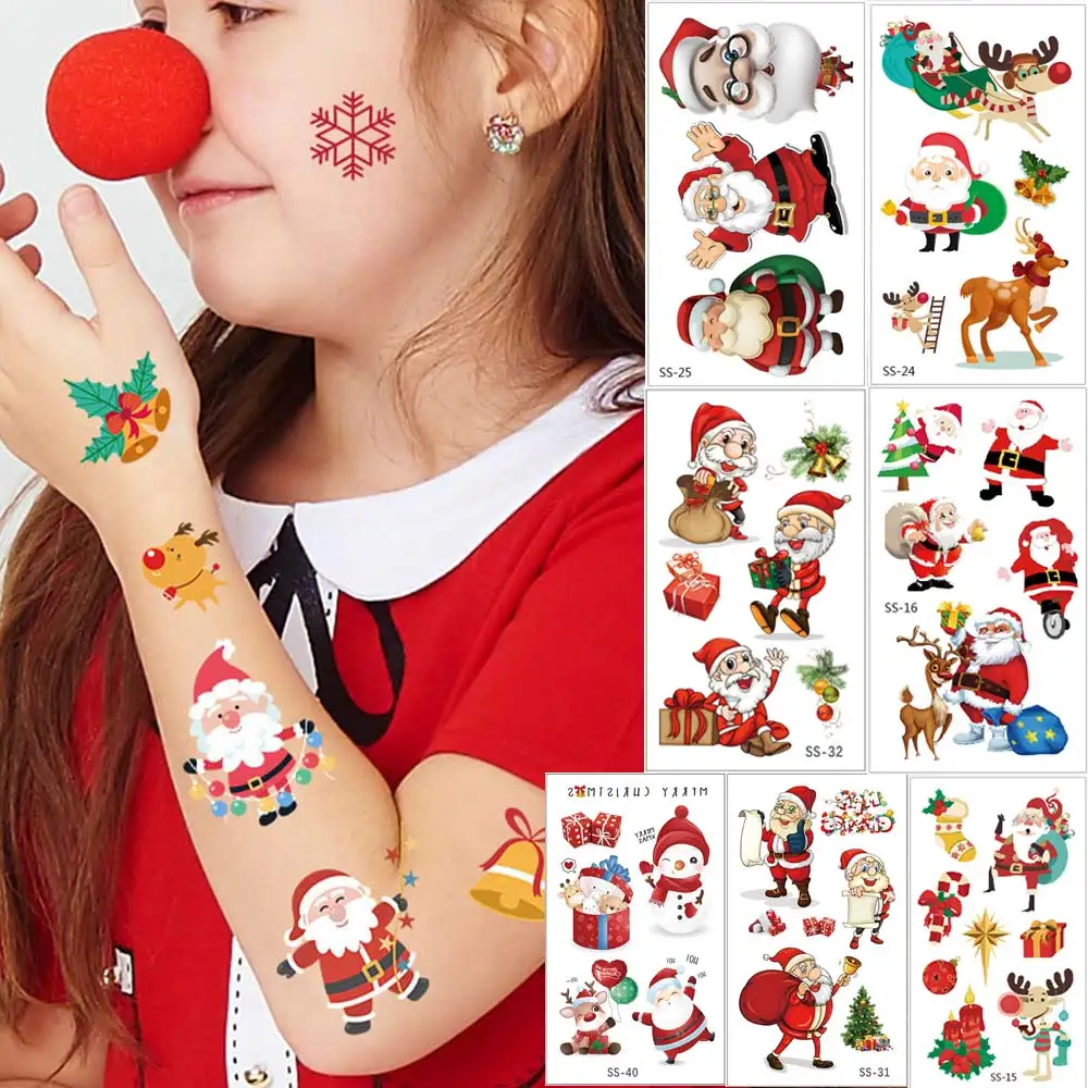 30pcs Christmas Tattoo Stickers for Kids Children's Temporary Tattoos Hand Arm Bell Fake Tattoo for Women Baby Child Tattoo