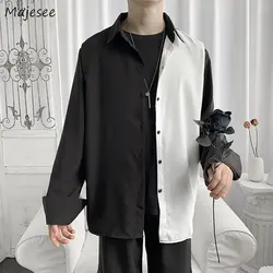 Shirts Men Streetwear Ins Handsome Patchwork Long-sleeve Chic Fashion All-match Leisure Teens Youth Simple Daily Male Clothing